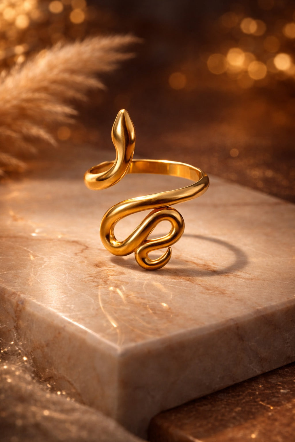 Gold Snake Ring Anti Tarnish | Adjustable Serpent Wrap Ring