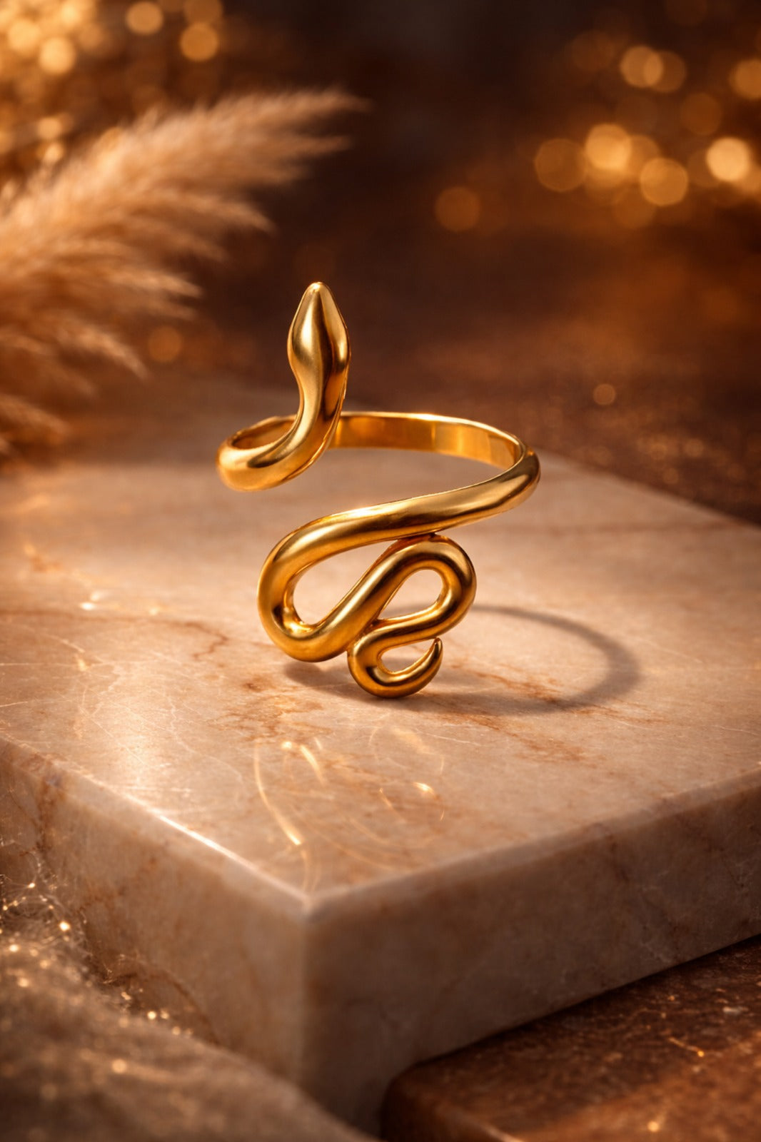 Gold Snake Ring Anti Tarnish | Adjustable Serpent Wrap Ring