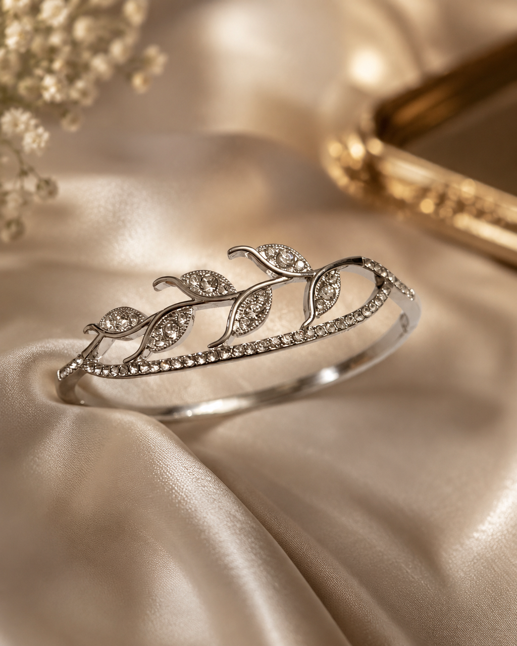 Leaf Vine Silver Bangle – Anti Tarnish Crystal Jewelry