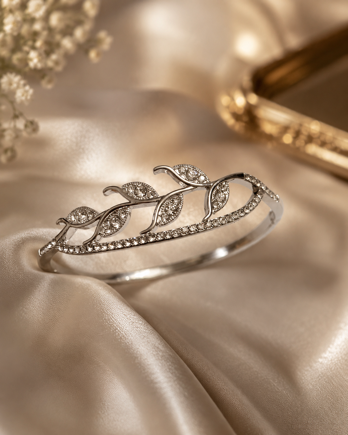 Leaf Vine Silver Bangle – Anti Tarnish Crystal Jewelry