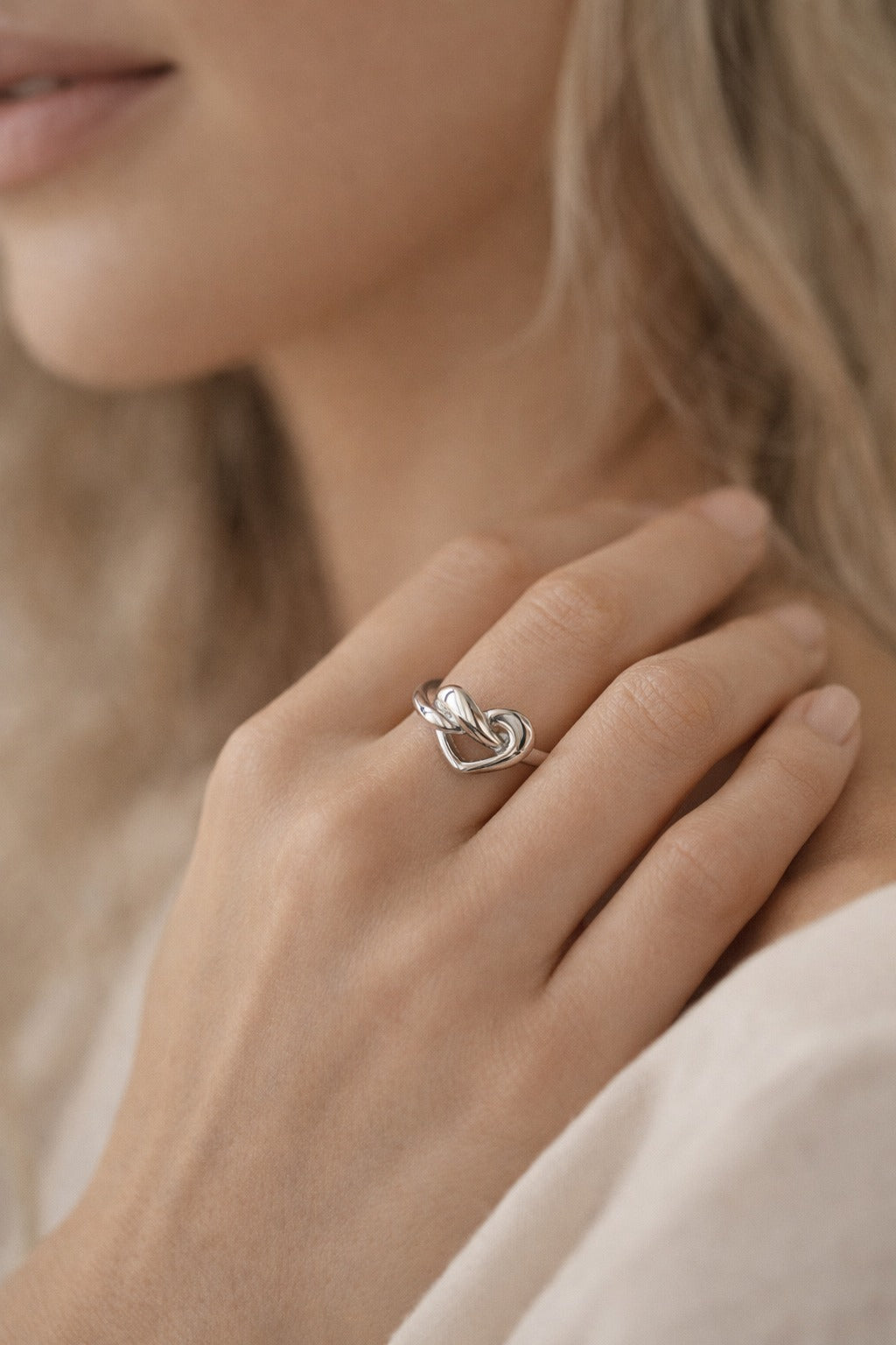 Silver Heart Ring Anti Tarnish | Adjustable Knot Design Women