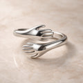 Silver Hug Hands Ring Anti Tarnish | Adjustable Wrap Ring Women