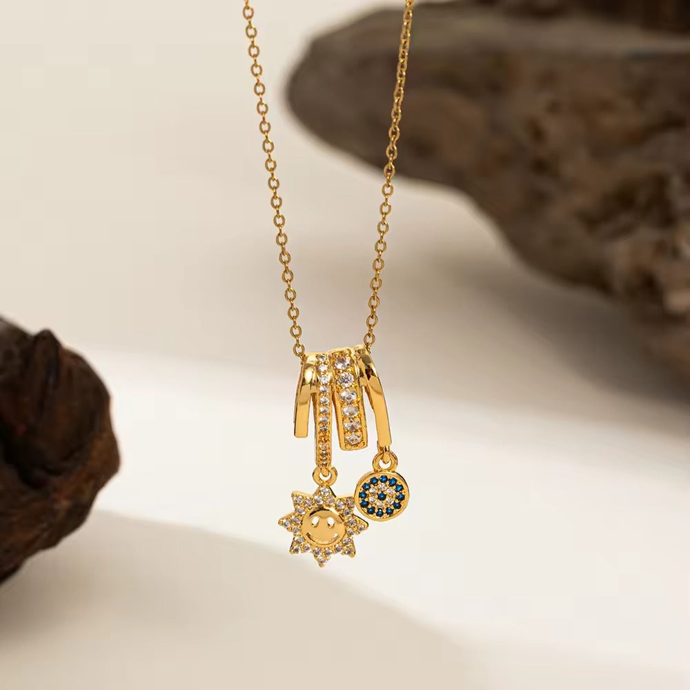 Evil Eye Sun Charm Necklace – Anti Tarnish Protection Jewelry Women