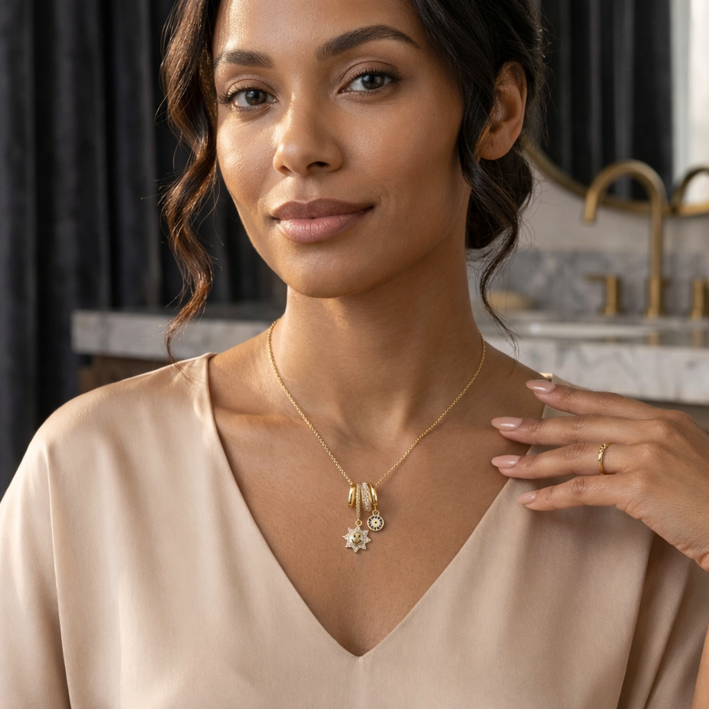 Evil Eye Sun Charm Necklace – Anti Tarnish Protection Jewelry Women