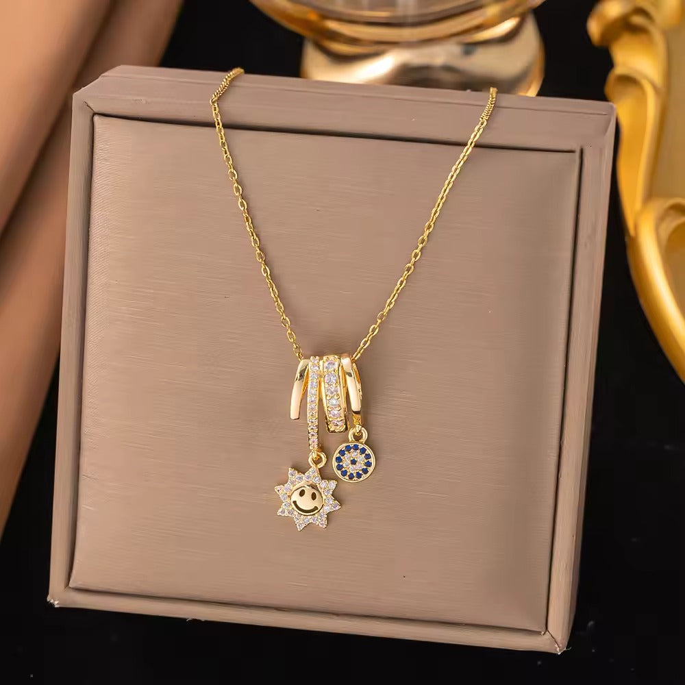 Evil Eye Sun Charm Necklace – Anti Tarnish Protection Jewelry Women