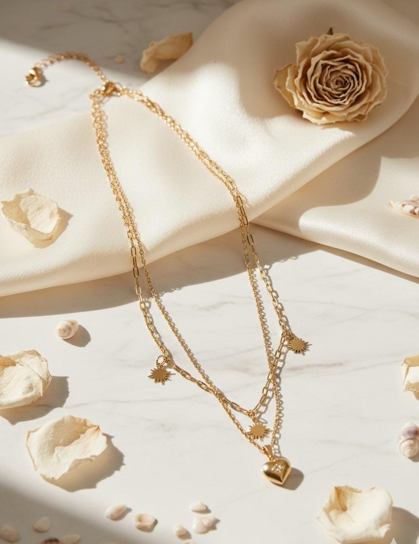 Sunburst Layered Heart Necklace