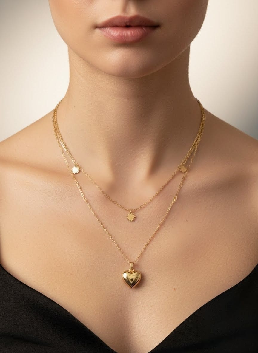 Sunburst Layered Heart Necklace