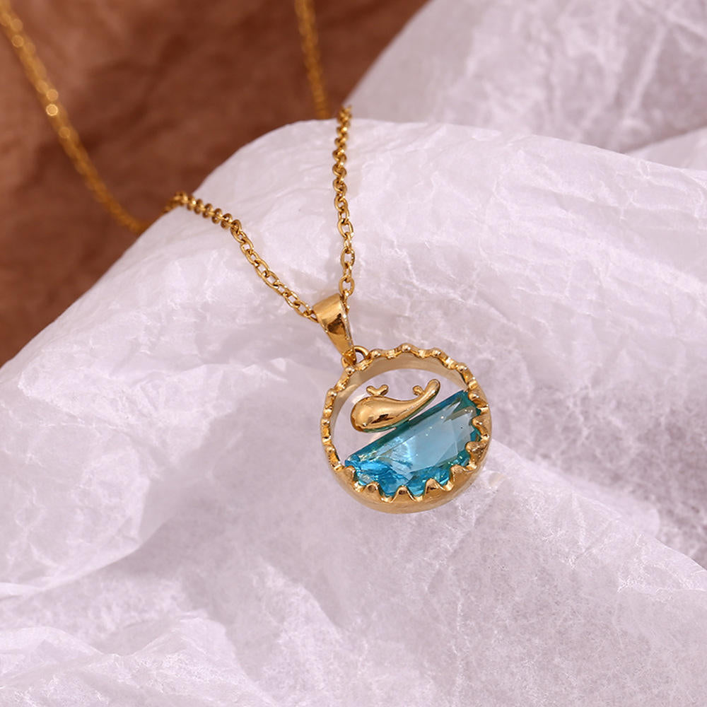 Ocean Wave Dolphin Necklace – Anti Tarnish Enamel Pendant for Women