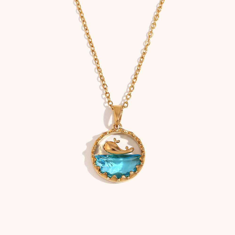 Ocean Wave Dolphin Necklace – Anti Tarnish Enamel Pendant for Women