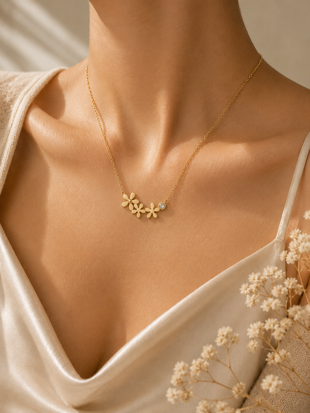 Golden Blossom Pendant Necklace – Anti Tarnish Dainty Jewelry