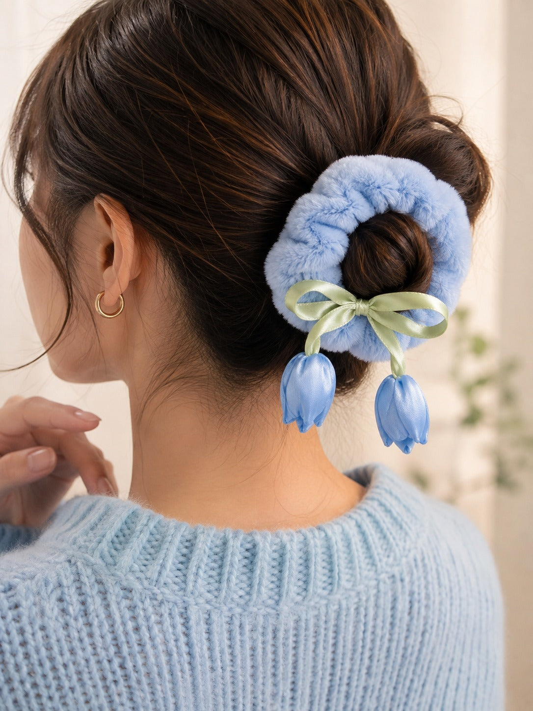 Sky Bloom Plush Tulip Scrunchie
