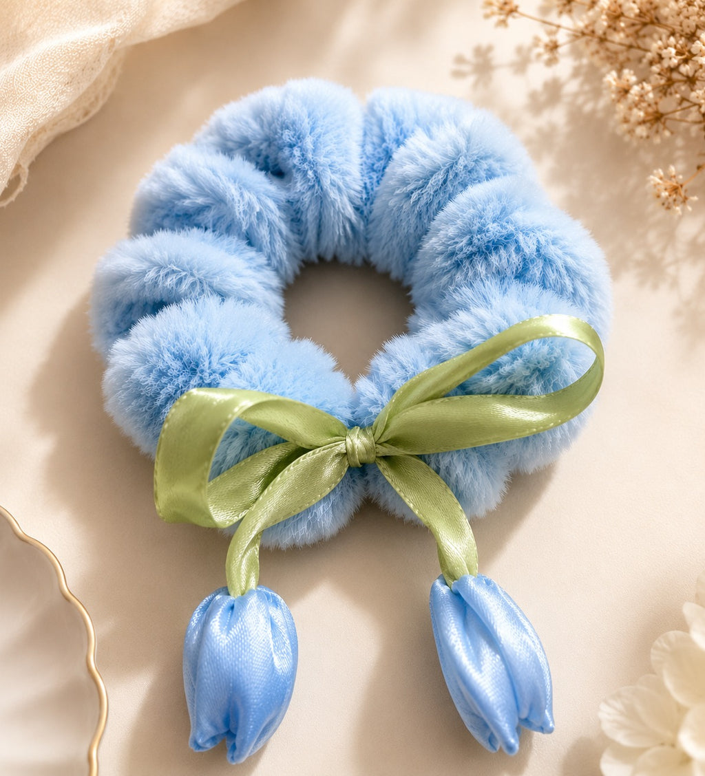 Sky Bloom Plush Tulip Scrunchie
