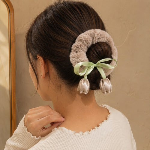 Brown Plush Tulip Scrunchie