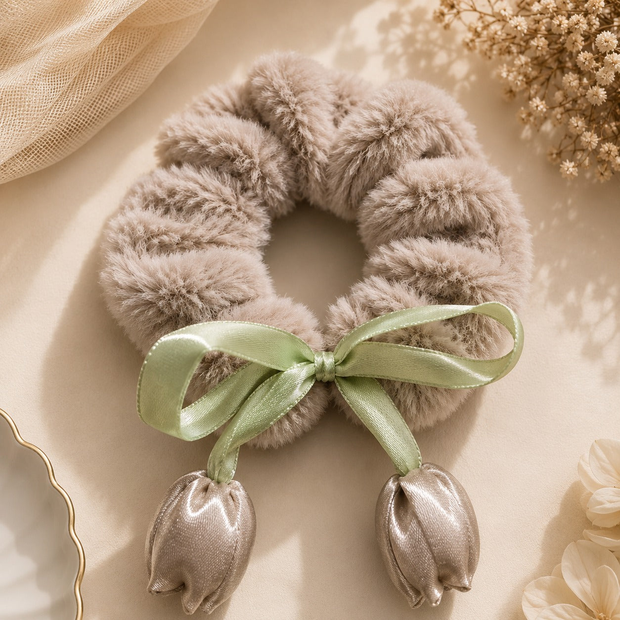Brown Plush Tulip Scrunchie