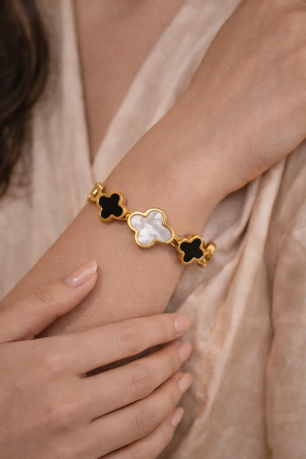 Gold Clover Bangle Anti Tarnish | Hinged Kada Women Jewelry