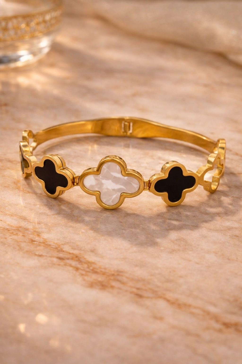 Gold Clover Bangle Anti Tarnish | Hinged Kada Women Jewelry