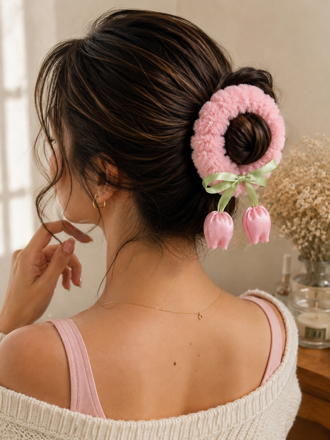 Pink Plush Tulip Scrunchie