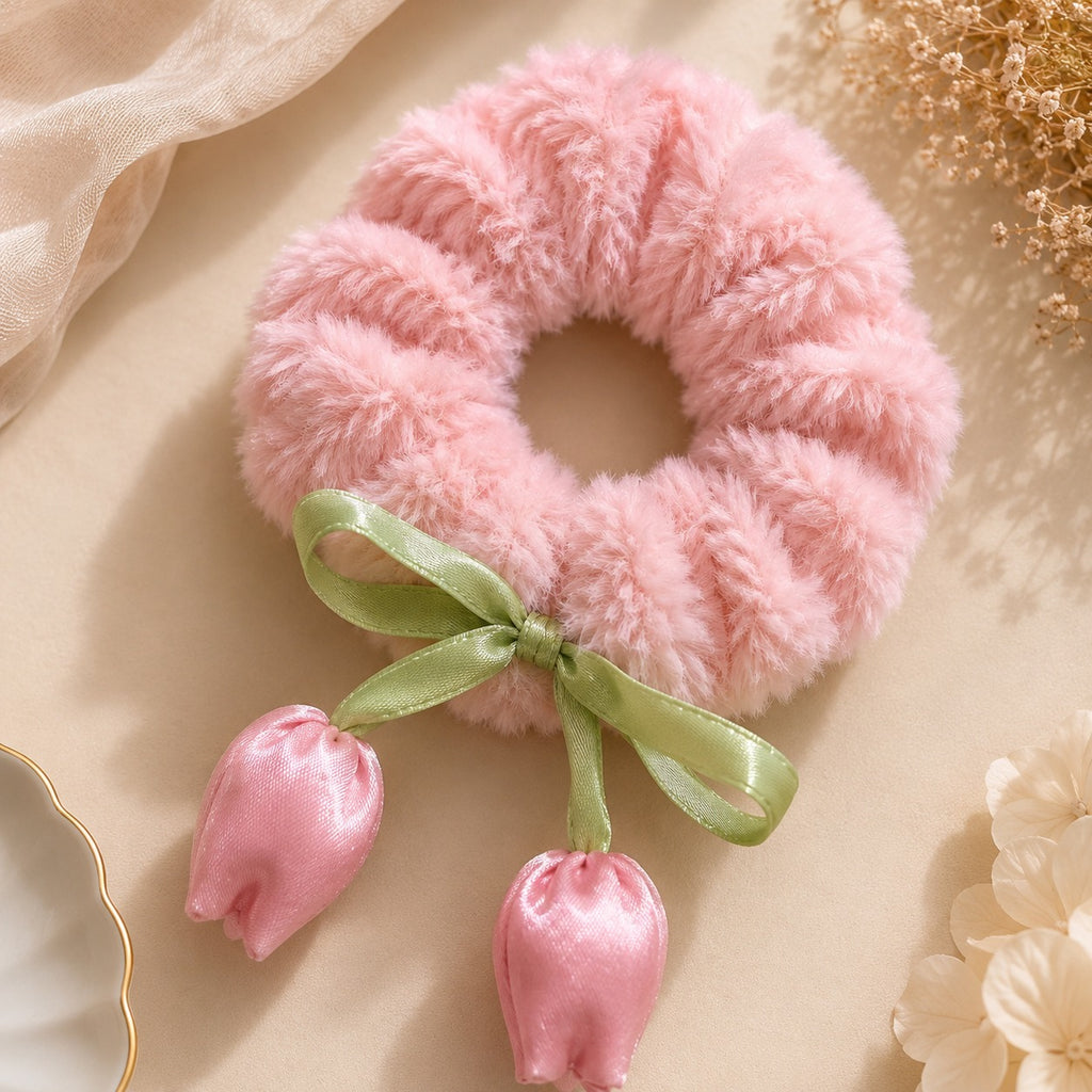 Pink Plush Tulip Scrunchie