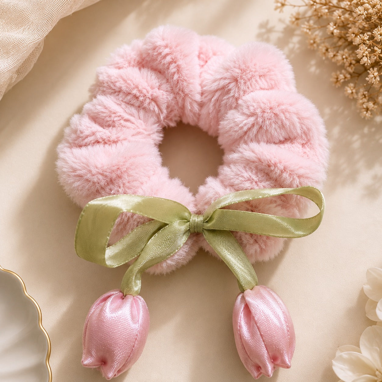 Light Pink Plush Tulip Scrunchie