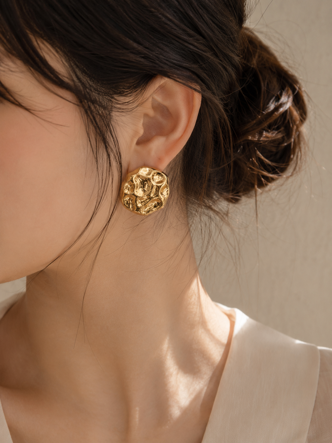 Molten Textured Gold Stud Earrings – Anti Tarnish Jewelry