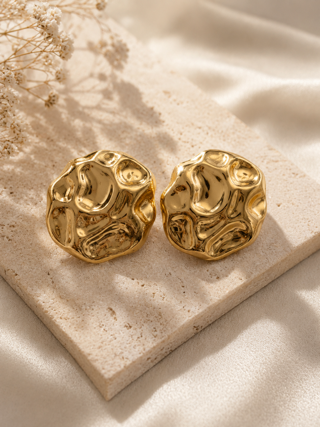 Molten Textured Gold Stud Earrings – Anti Tarnish Jewelry