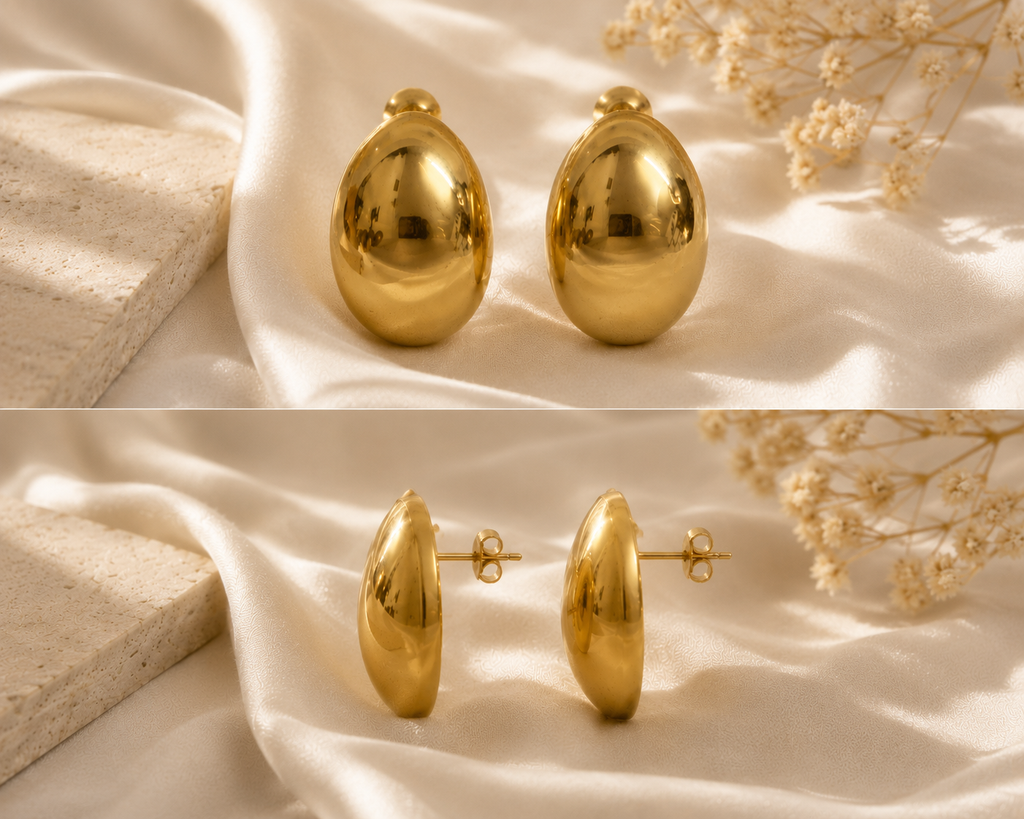 Classic Oval Gold Stud Earrings – Anti Tarnish Jewelry
