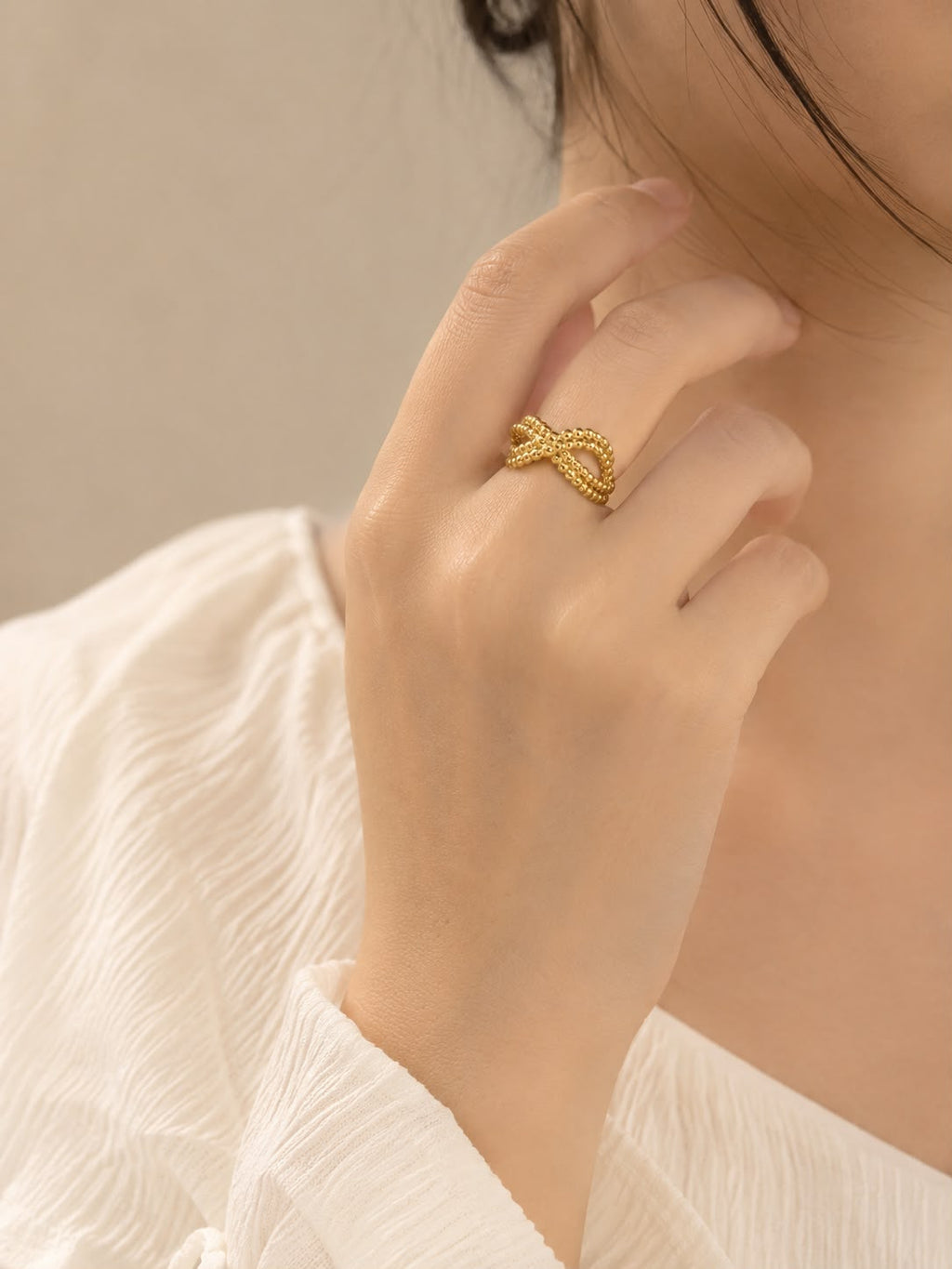 Twist Beaded Crossover Ring