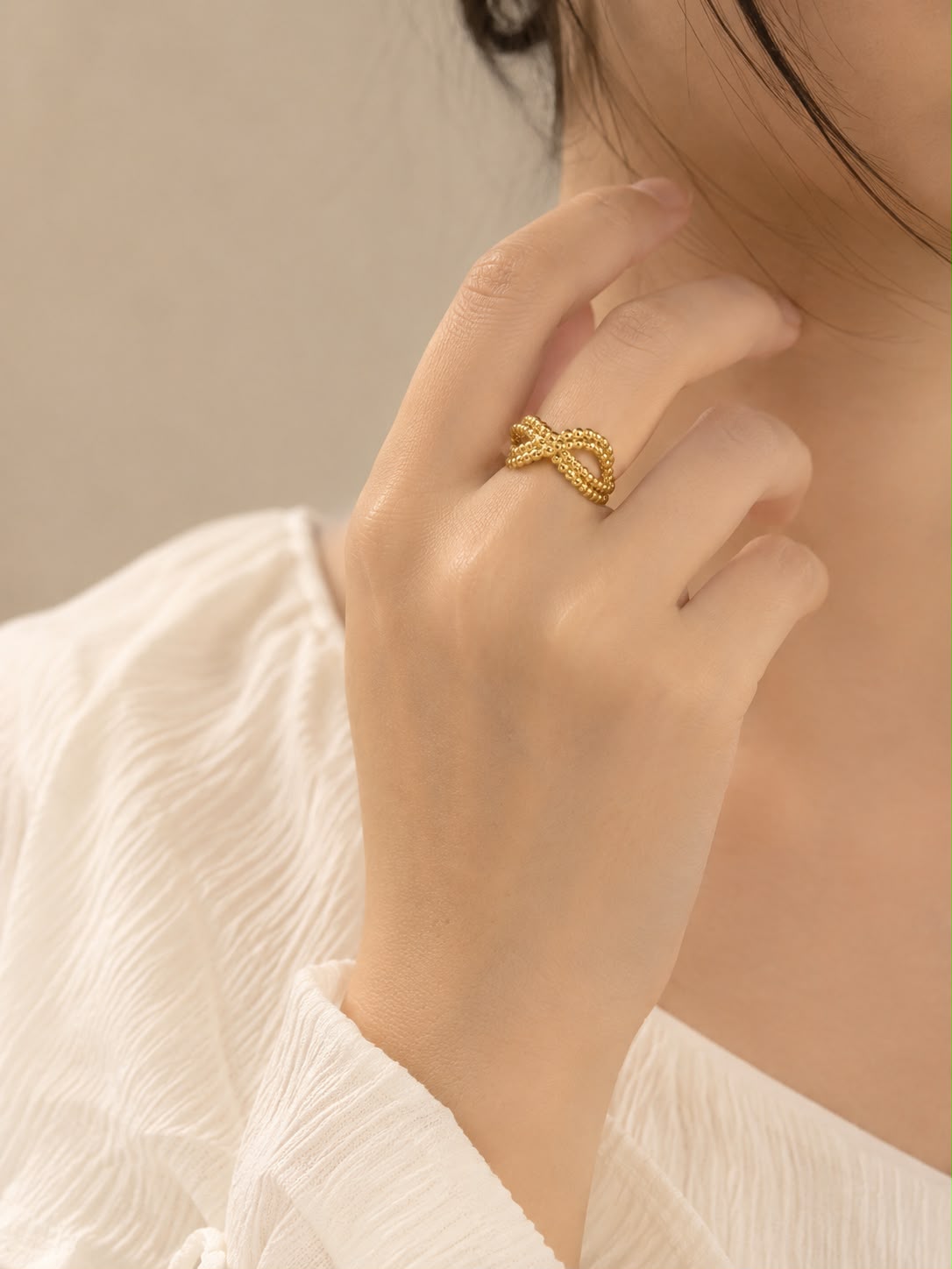Twist Beaded Crossover Ring