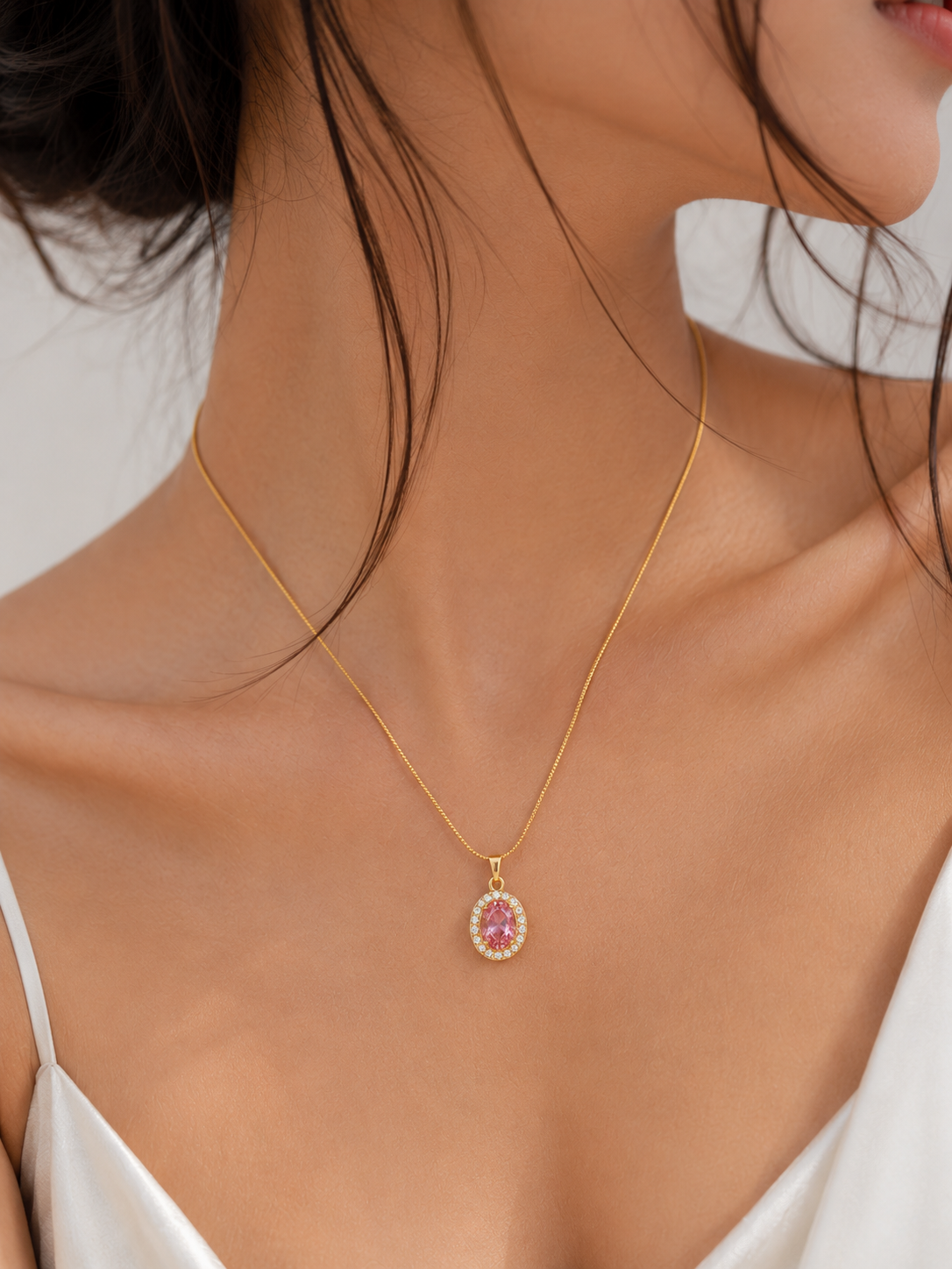 Rose Halo Pendant Necklace – Anti Tarnish Dainty Jewelry