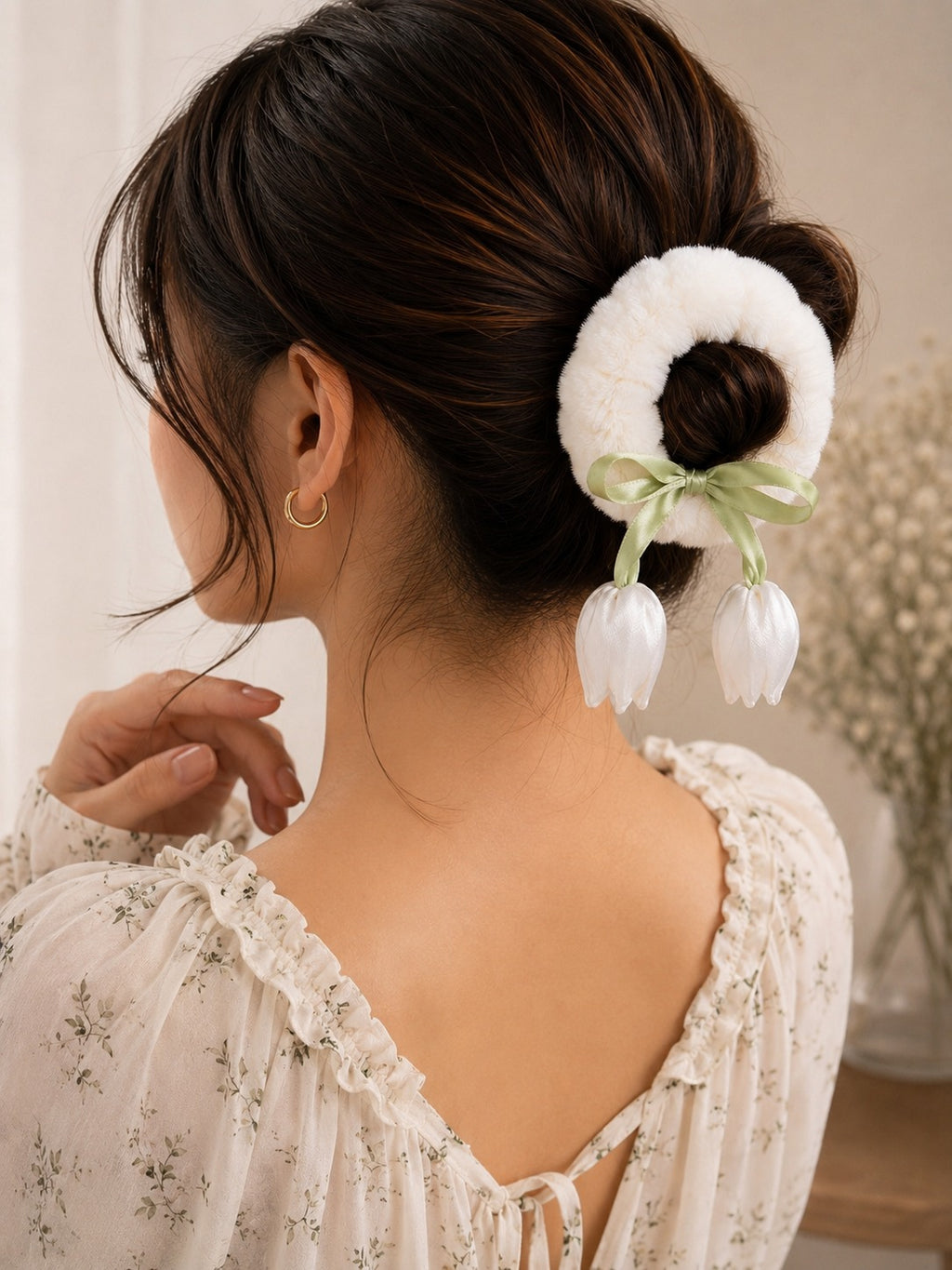 White Plush Tulip Scrunchie