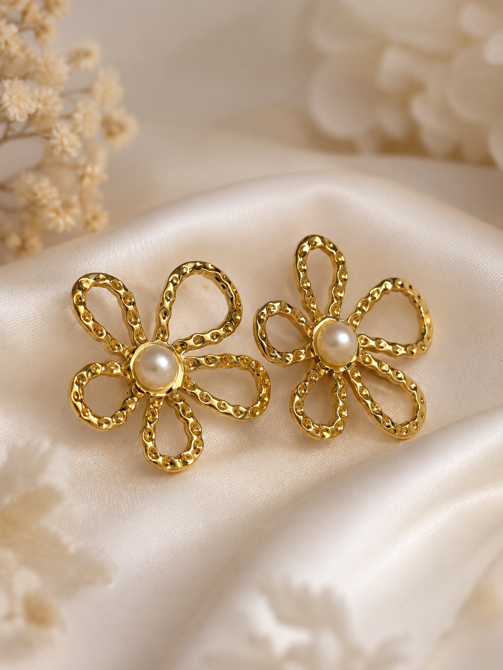 Pearl Flower Stud Earrings – Anti Tarnish Dainty Jewelry